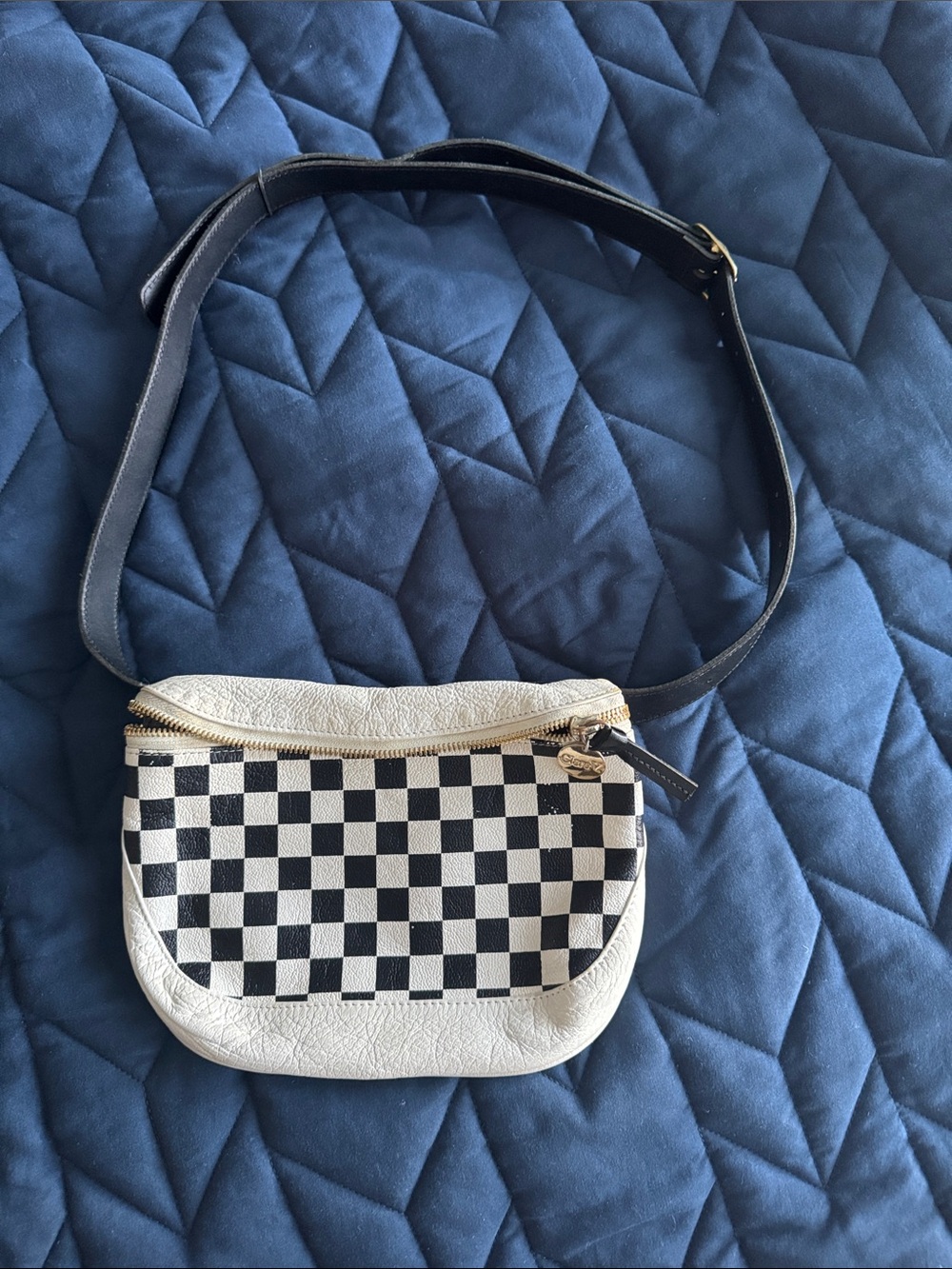 Checkerboard CLARE V Crossbody Belt Bag in White and Black GUC